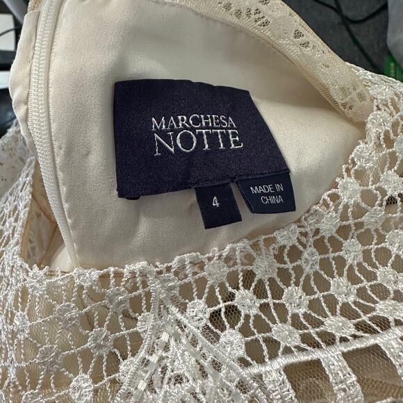Marchesa Notte Dress Women's Sz 4 Netted Sequin Crochet Lace Mini Cocktail White - Picture 8 of 8